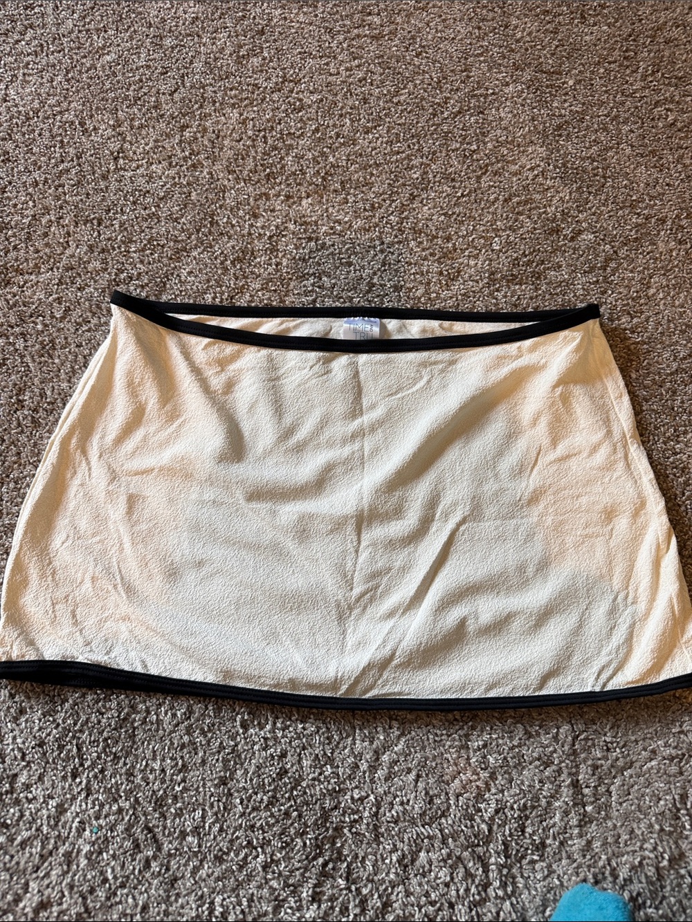 Time and Tru Cream Swim Coverup Mini Skirt with Black Trim